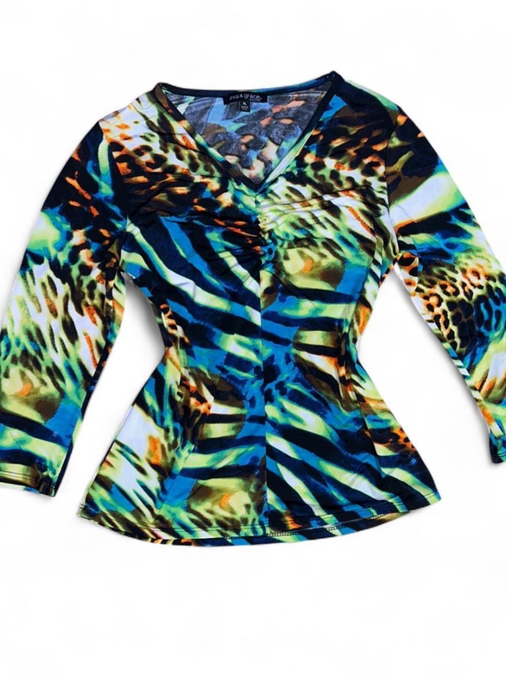 Ava & Grace Multicolor Animal Print V-Neck Printed Long Sleeve Top